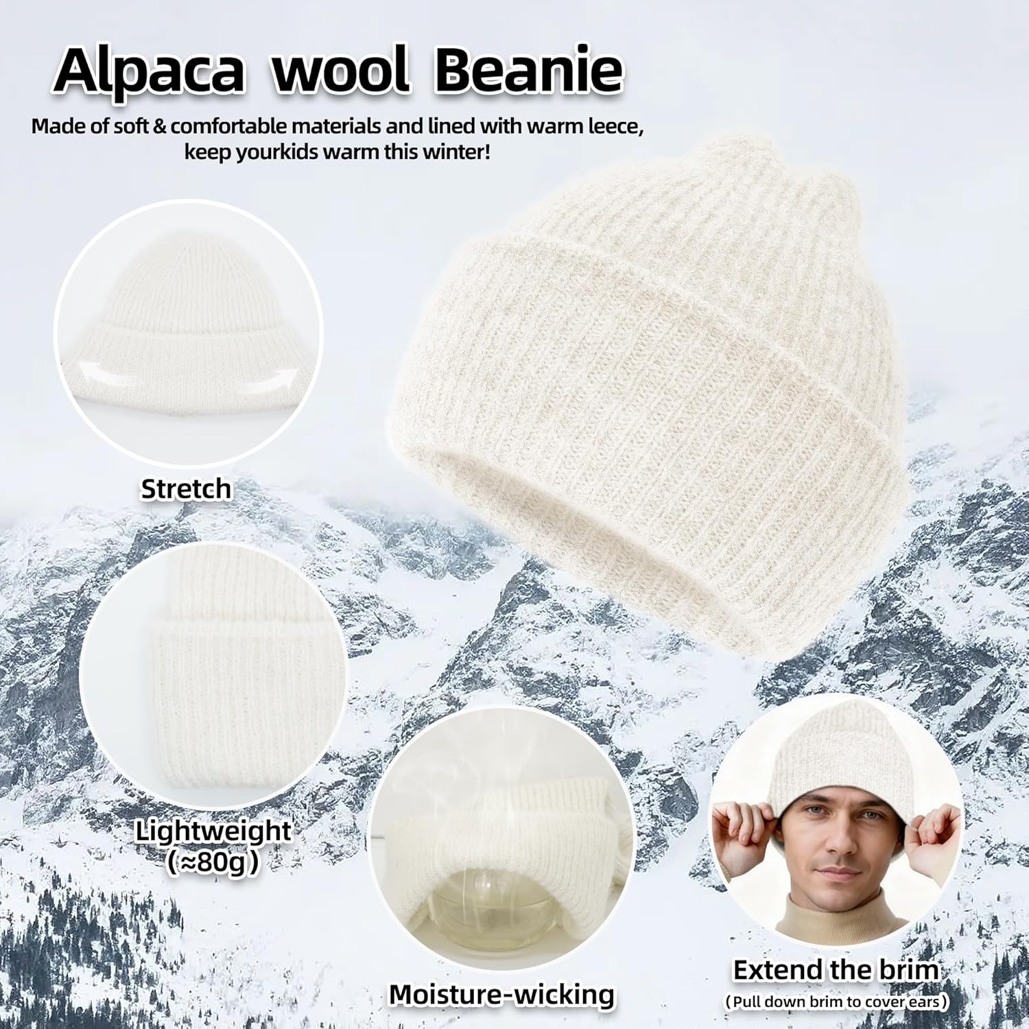 Silk Dream Alpaca Wool Beanie Hats Men Women Winter Hats Warm Beanie Fuzzy Soft Knit Lightweight Gift for Her&Him - Image 3