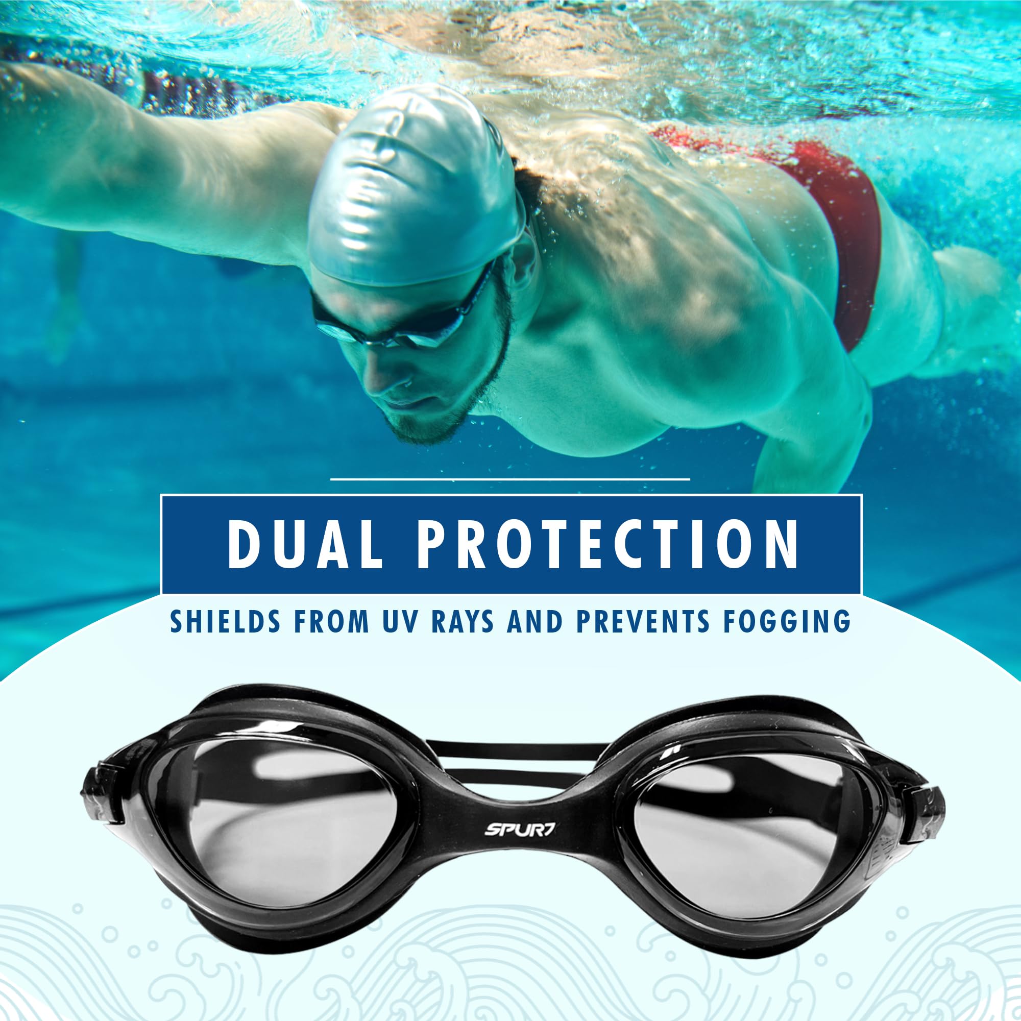 SPURT Zest Black Anti-Fog UV Protected Swim Goggles, Swimming Goggles with Durable Silicone Build with Smoke Lens - Image 4