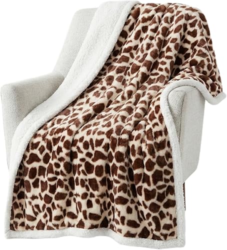 Manta Sherpa de Forro Polar - 50x60 Pulgadas Lavable a Máquina Manta Reversible - Mantas Mullidas para Sofá, Silla o Cama por Lavish Home (Jirafa)