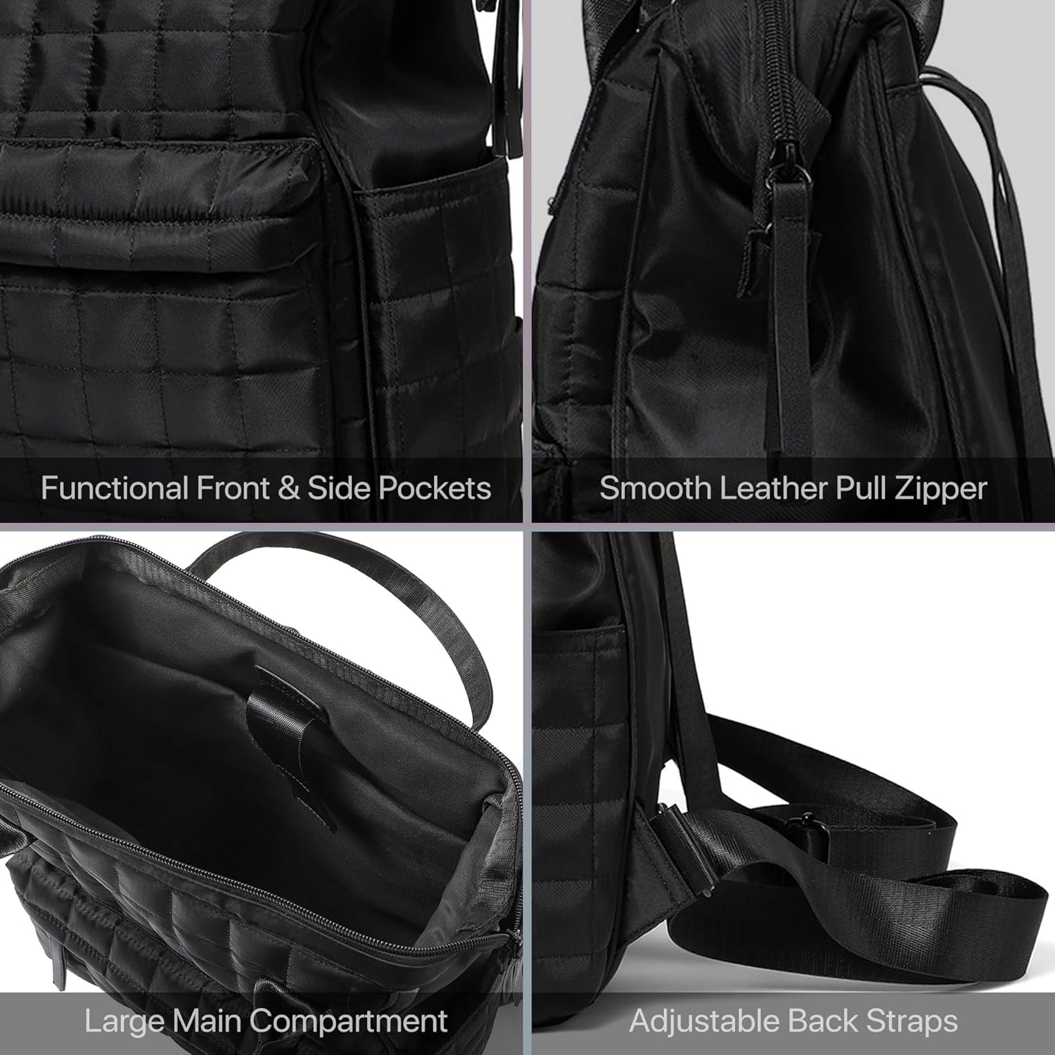 Nollia Quilted Mini Backpack for Women – Lightweight Nylon Travel Backpack with Adjustable Straps