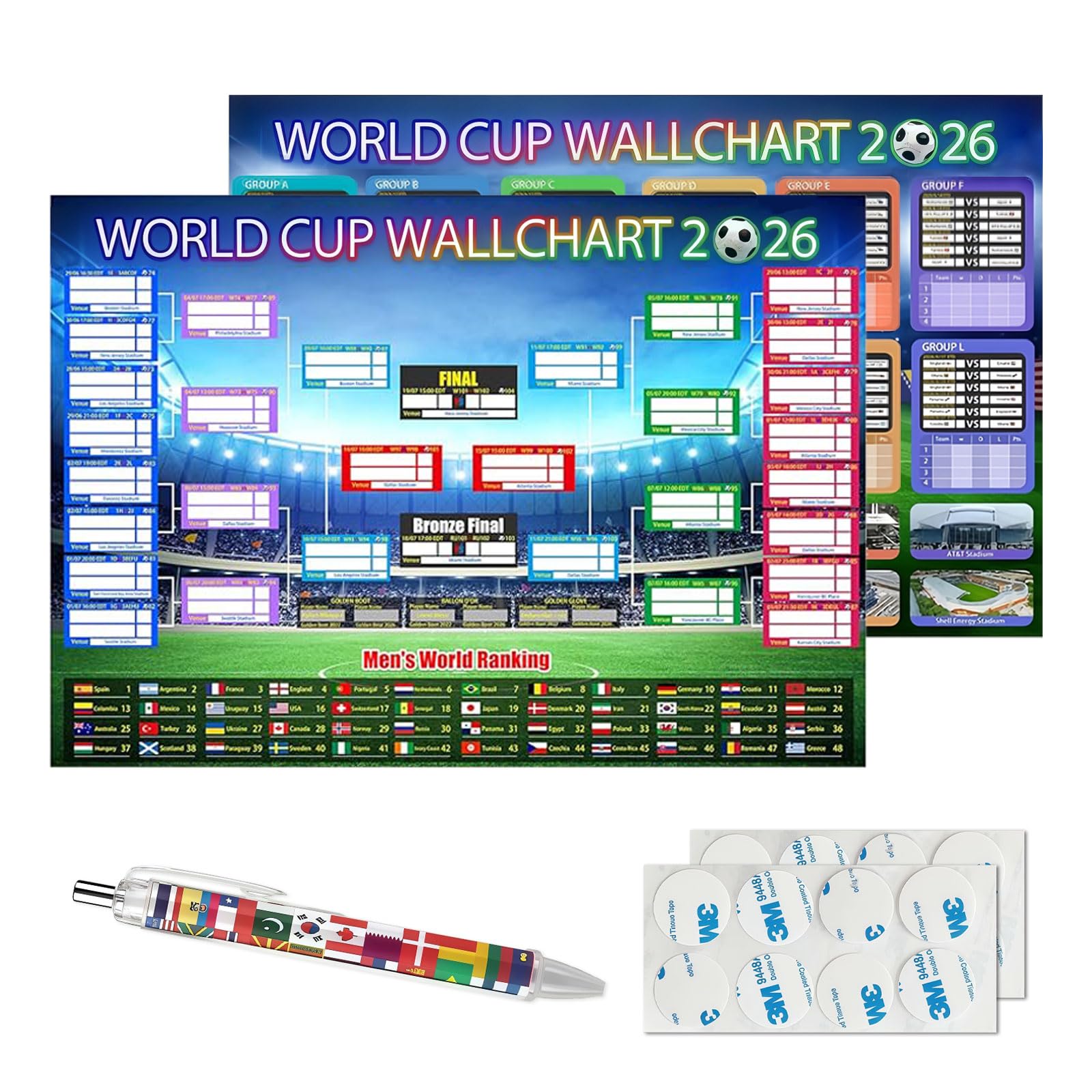 KLINNA Juego de 2 pósteres 87 x 58 cm Calendario Mundial 2026 Planificador de Pared Gran Formato