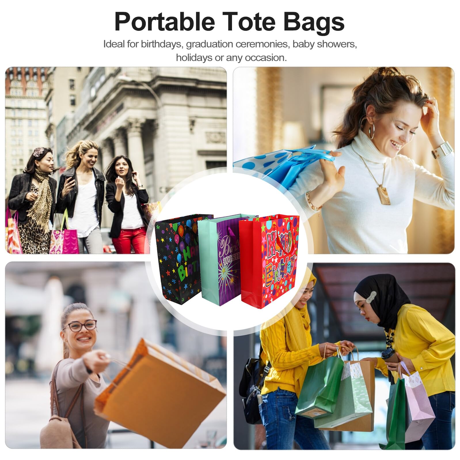 COLLBATH 12 Szt. Sztuk Papierowych Torebek z Uchwytami Przenośne i Trwałe Torby Urodzinowe Upominki Ekologiczne i Wielokrotnego Użytku Różne Okazje Rodzinne i Świąteczne