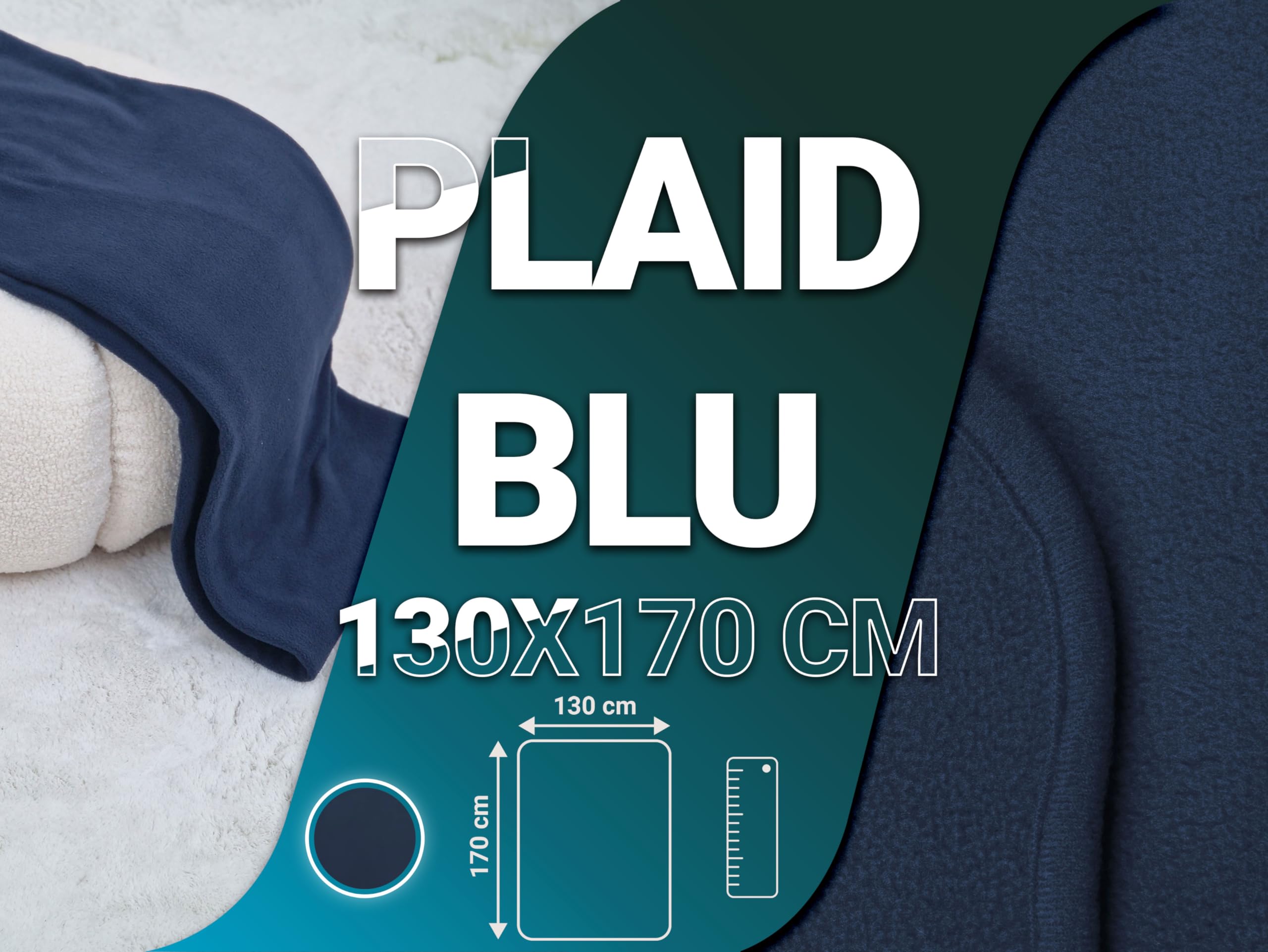ZOLLNER coperta da divano 130x170 cm - Plaid in pile nel colore blu - microfibra - lavbaile a 95°C - Certificato OEKO TEX (R)