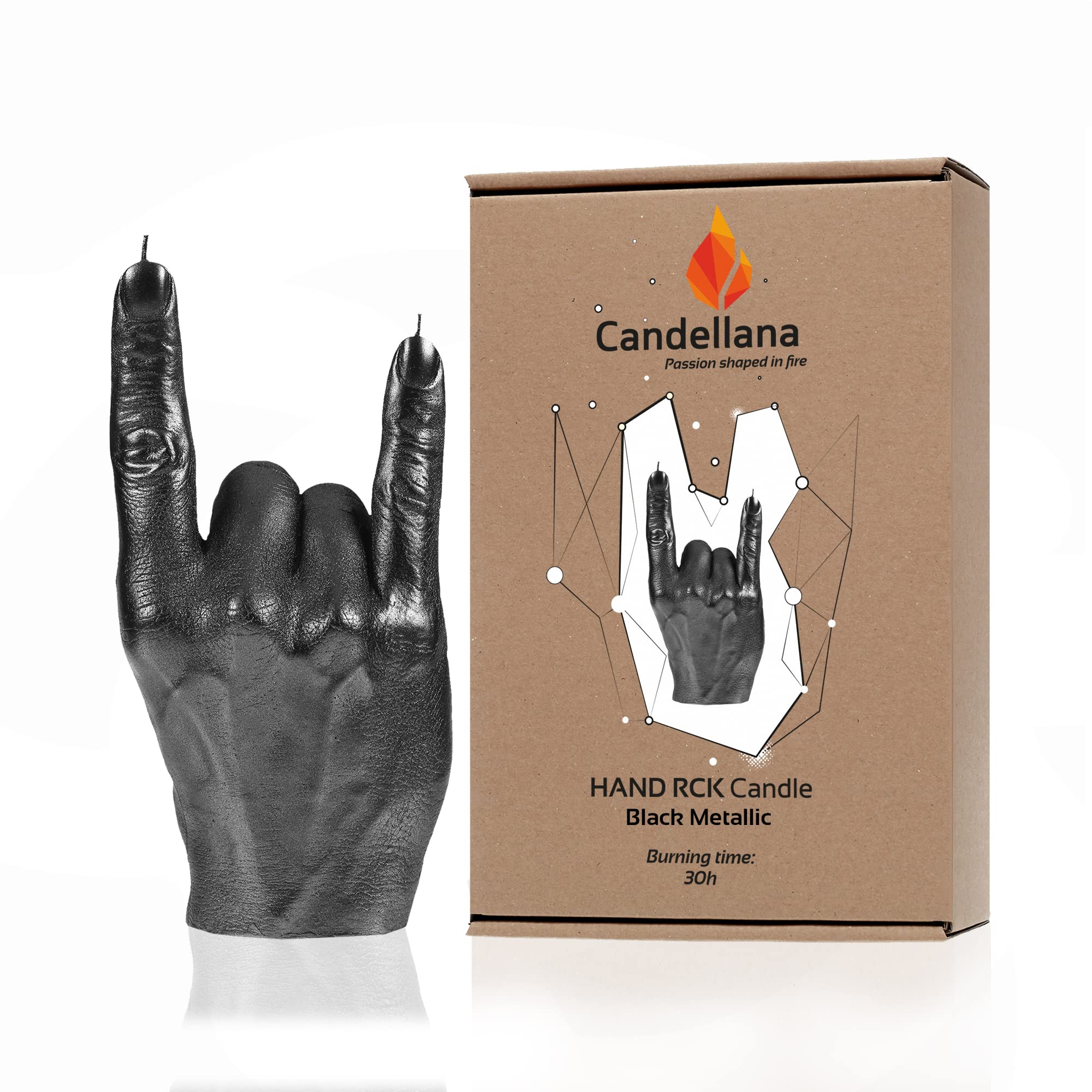 Candellana 5903104881924 - Candela a mano RCK, altezza: 19,2 cm, colore: nero metallizzato