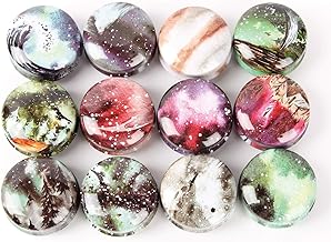 Skylarlife Lip Balm Tin Jars/ Cream Jar Skylarlife Metal Tin with Lid/ Tin Cans/ Gift Containers for Candles Making, DIY Lip Balm Containers, Cosmetics Ointment, Cream Jar Jewelry Round Jars with Lids/ Pack of 12 (Cartoon, Nature, Flower, Universe) (Universe)