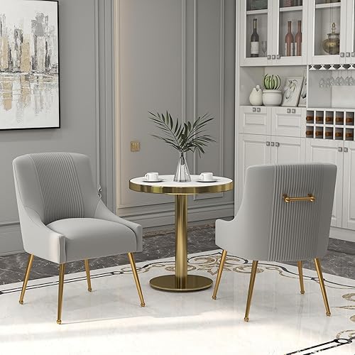 Miniatura 2 de Sillas de comedor modernas, sillas de comedor tapizadas de terciopelo con patas doradas, juego de 2 sillas decorativas copetudas para sala de