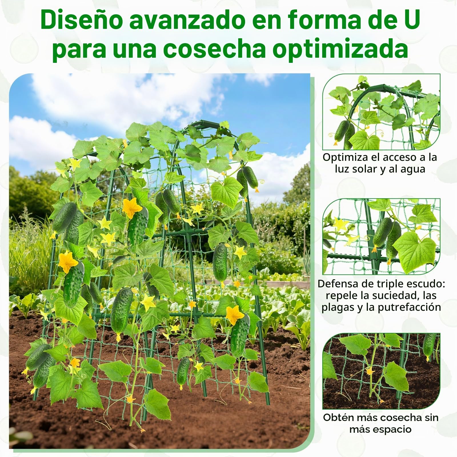 Enrejado de pepino para cama elevada, en forma de U, plantas trepadoras de exterior, arco de metal, para tomate, guisante y calabacín, 80 x 76 x 120 cm (largo x ancho x prof.), pequeño, H