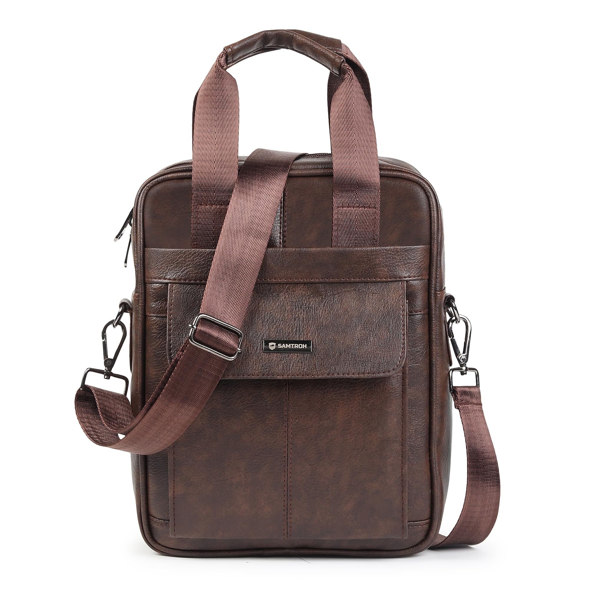 samtroh Men's Messenger Bag Vegan Leather Shoulder Bag A4 Size Paper Or Notebook Business Casual Crossbody Bag for Work Travel Outdoor-picture-14