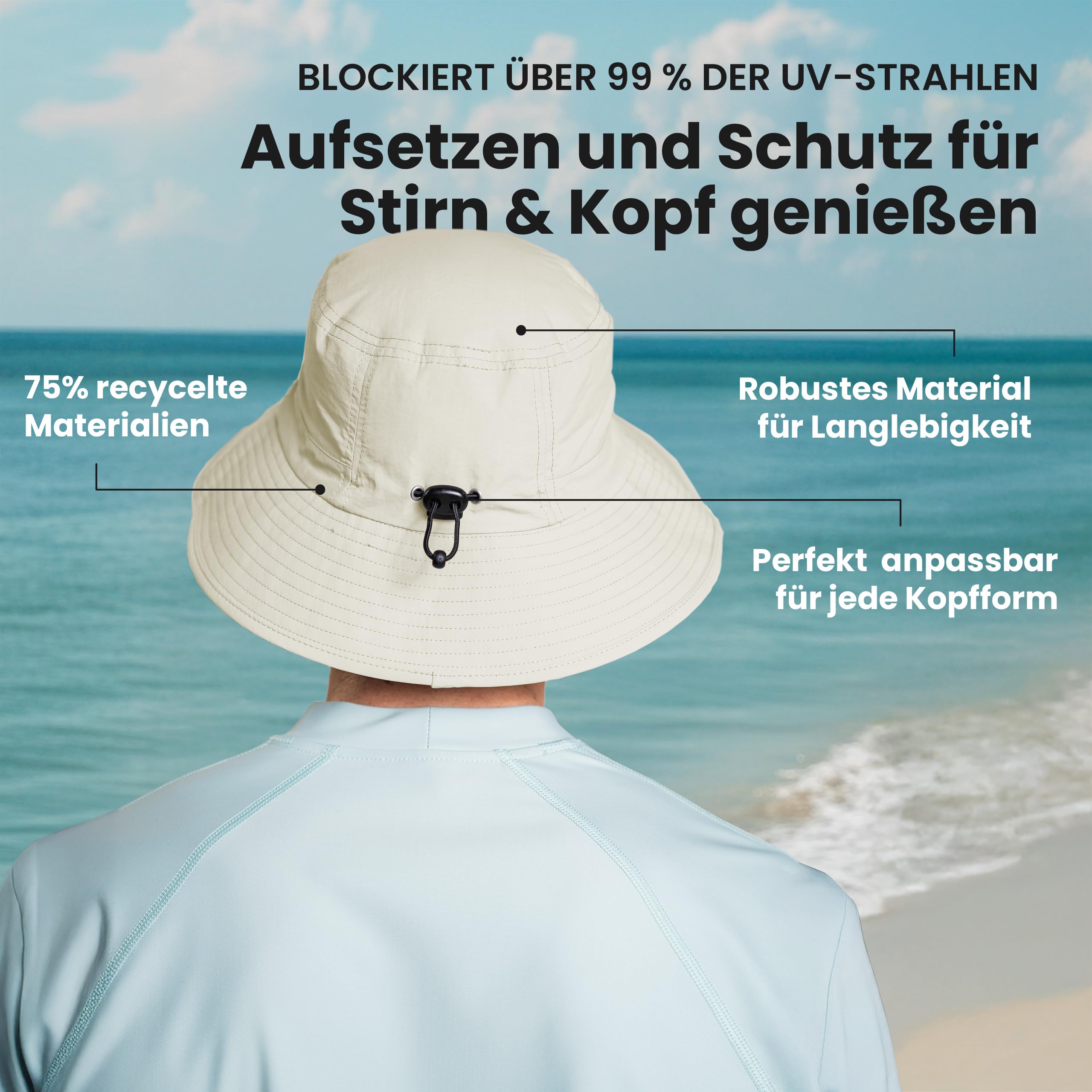 iQ-UV Sonnenhut für Herren & Damen 55-61cm – UPF 50+ TÜV geprüft – leichter und atmungsaktiver Sonnenschutz Hut mit UV Schutz 50 aus recycelten Materialien – idealer Fischerhut für Outdoor-Aktivitäten