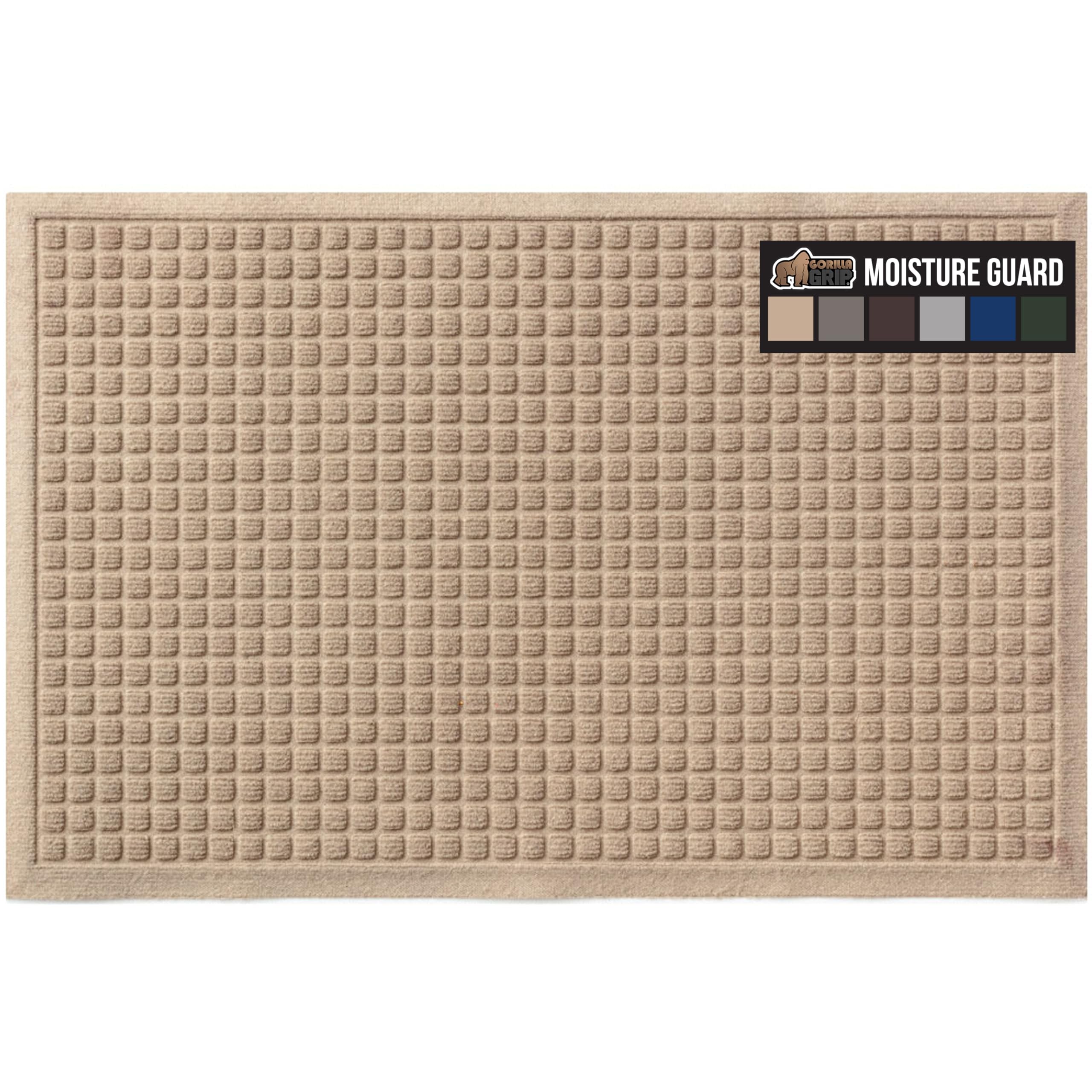 gorilla grip ultra absorbent moisture guard doormat, absorbs up to 6 cups of water, stain and fade resistant, spiked rubber backing, all weather mats capture dirt, indoor outdoor, 47x35, beige