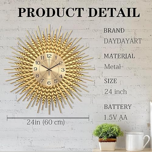 Miniatura 4 de Reloj de pared grande moderno decorativo de metal, relojes de pared de estilo de mediados de siglo, reloj grande dorado silencioso sin tictac, arte
