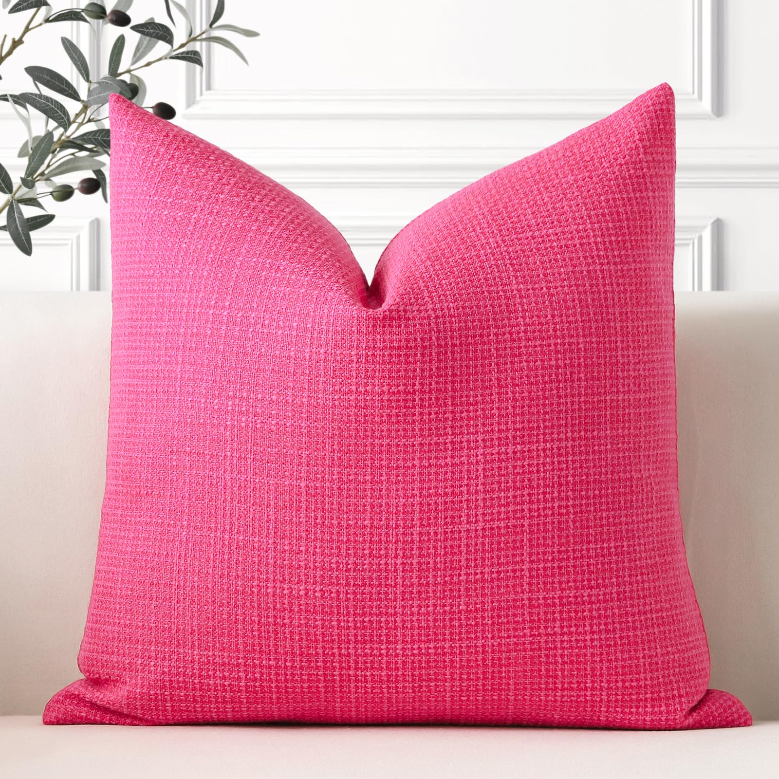Artscope Linen Cushion Covers Set of 1 Decorative Square Pillowcase Pillow Cover 18x18 Inch for Home Decor Sofa Bedroom Car 45x45cm Hot Pink