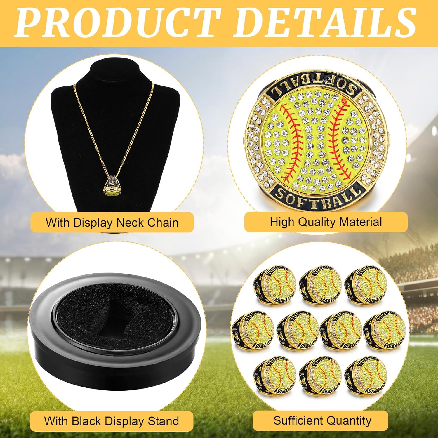 Highergo 10 Pcs Basketball Softball Baseball MVP Dancer Champion Trophy Ring with Display Stand Star Football Soccer Volleyball Golf Cheerleading Bowling Track Field