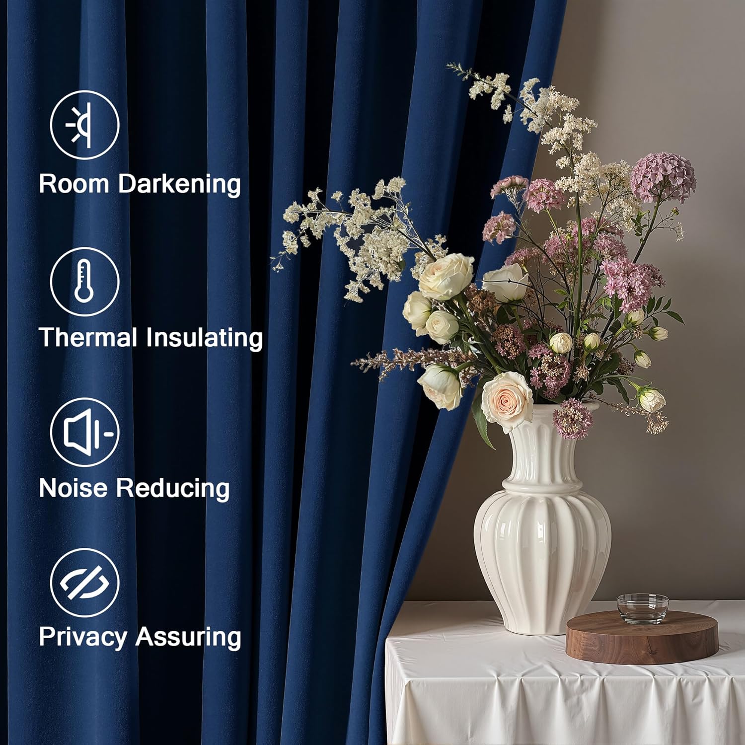 20ft Thermal Back Tabs Blackout Curtains Floor to Ceiling Length,Navy Blue Velvet Curtain with Rod Pocket for 2 Story Living Room Insulated Extra Long Drapery Panels 240 Inches Elegant Curtain