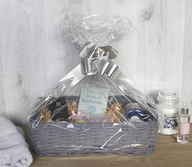 HomeZone Natural Make Your Hamper Basket with Grey Colour and Accessory Kits Wicker Basket Set - Lightweight and Versatile Storage Gift for Christmas, Birthday, New Baby, Raffle Gift Hamper Box