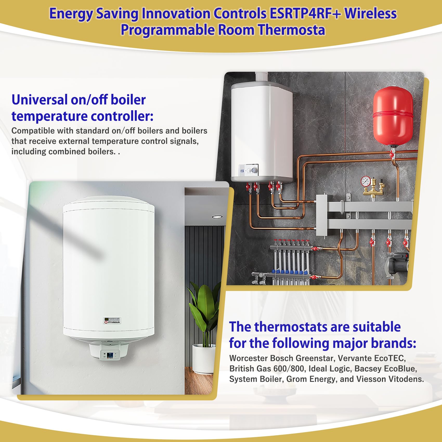 ESRTP4RF+ kabelloses, programmierbares Thermostat - Passen Sie die Innentemperatur über Programmierung an, verwalten Sie Heizsysteme intelligent und fördern Sie die Energieeffizienz