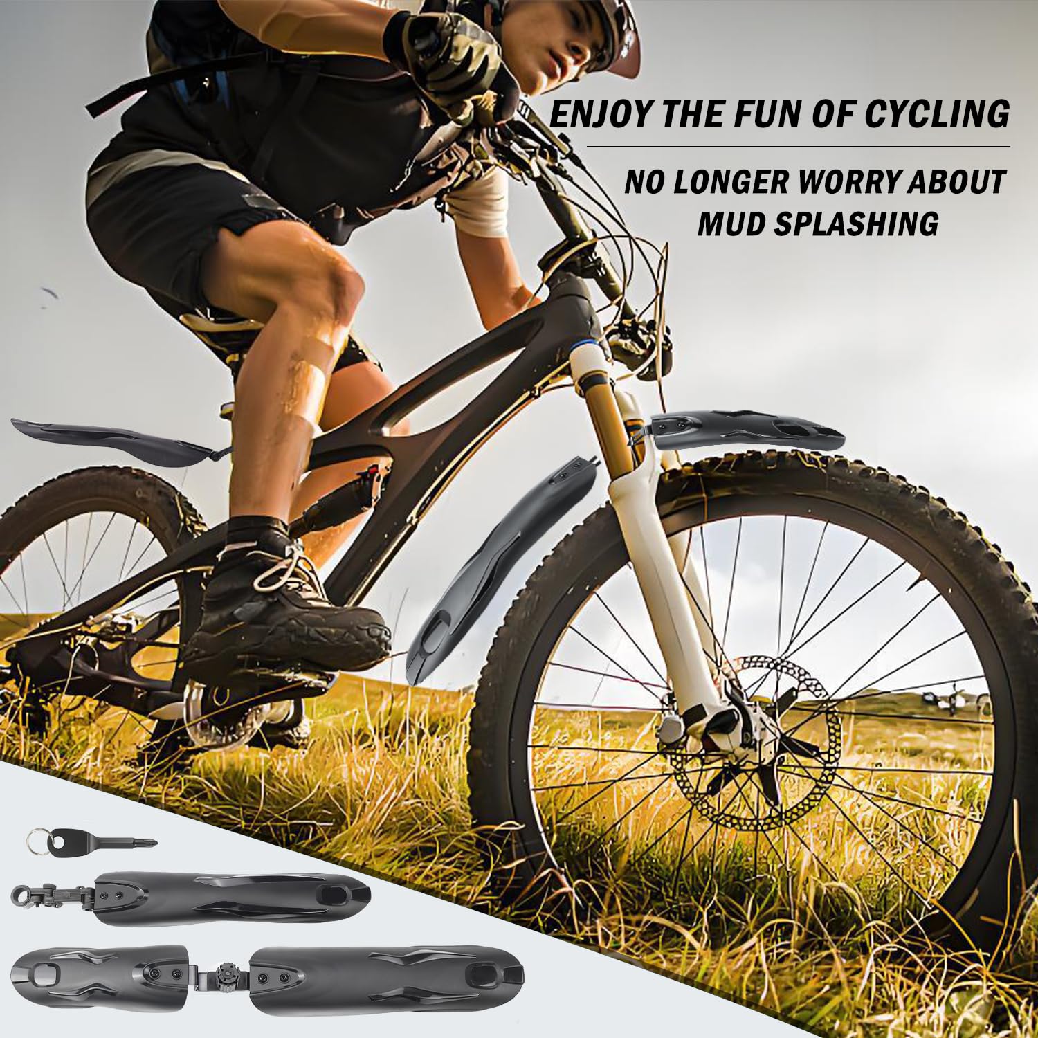 Parafango Bici Universali Parafango MTB Regolabile Regolabile Parafanghi Bici Set per 24-29 Pollici, Bicicletta Mudguard Anteriore e Posteriore per Mountain Bike, Bici da Corsa
