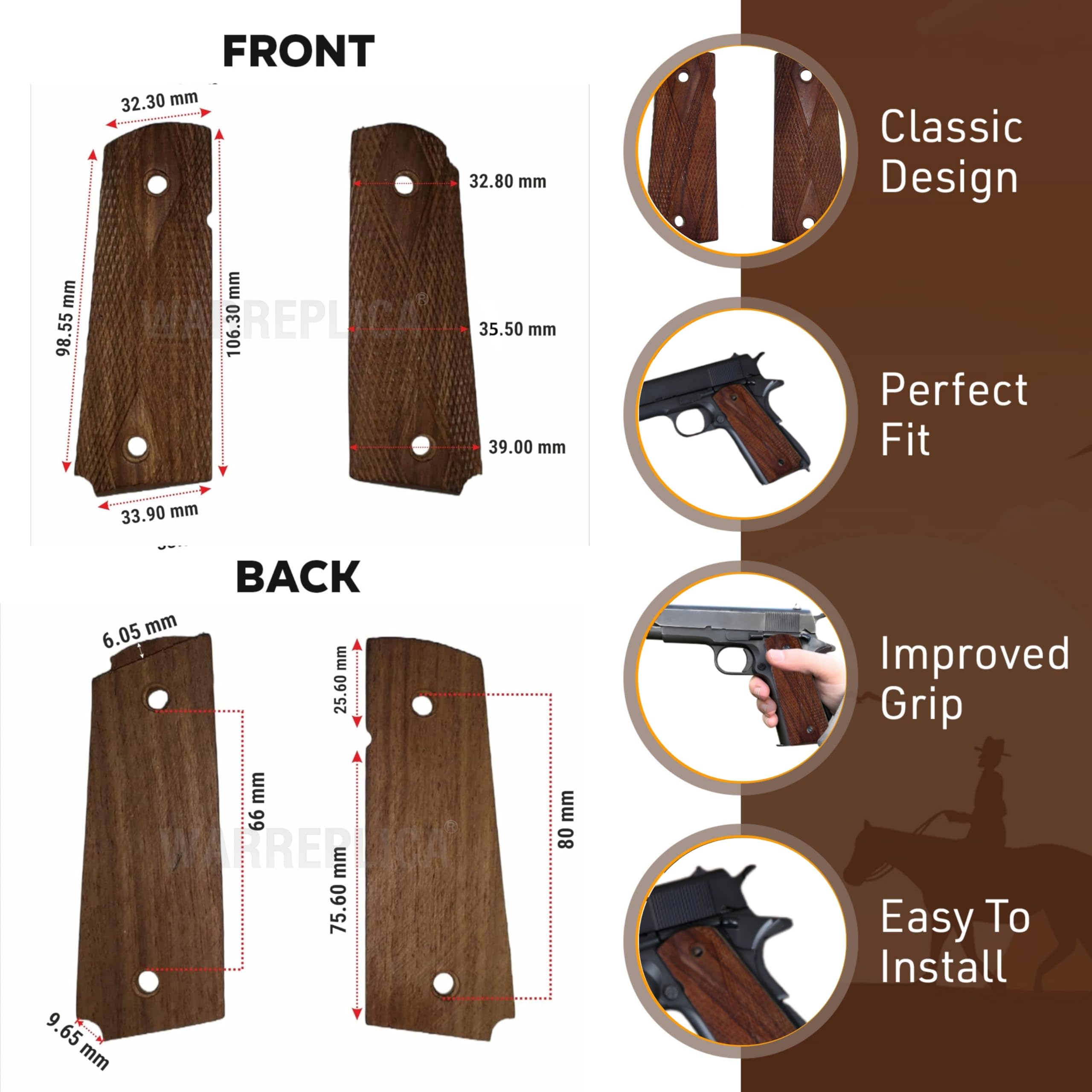 warreplica WWII los EEUU M1911 / 1911 0.45 Madera Pistola Grips - Reproducción