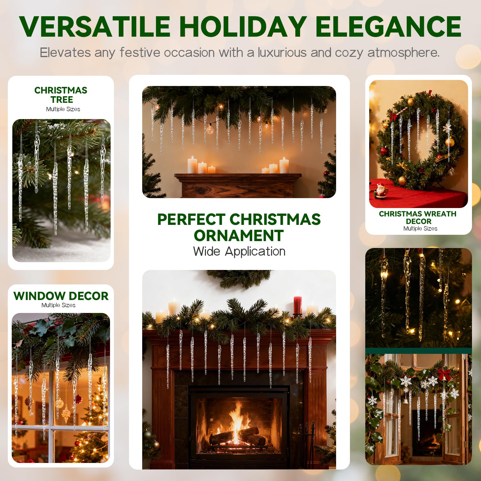 100 Stück Eiszapfen Ornamente für Weihnachtsbaumschmuck, Glas-Eiszapfen Baumschmuck, dekorative Kristall-hängende Weihnachtsdekorationen für Weihnachten, Frozen Winter Wonderland Hochzeit Party Dekor