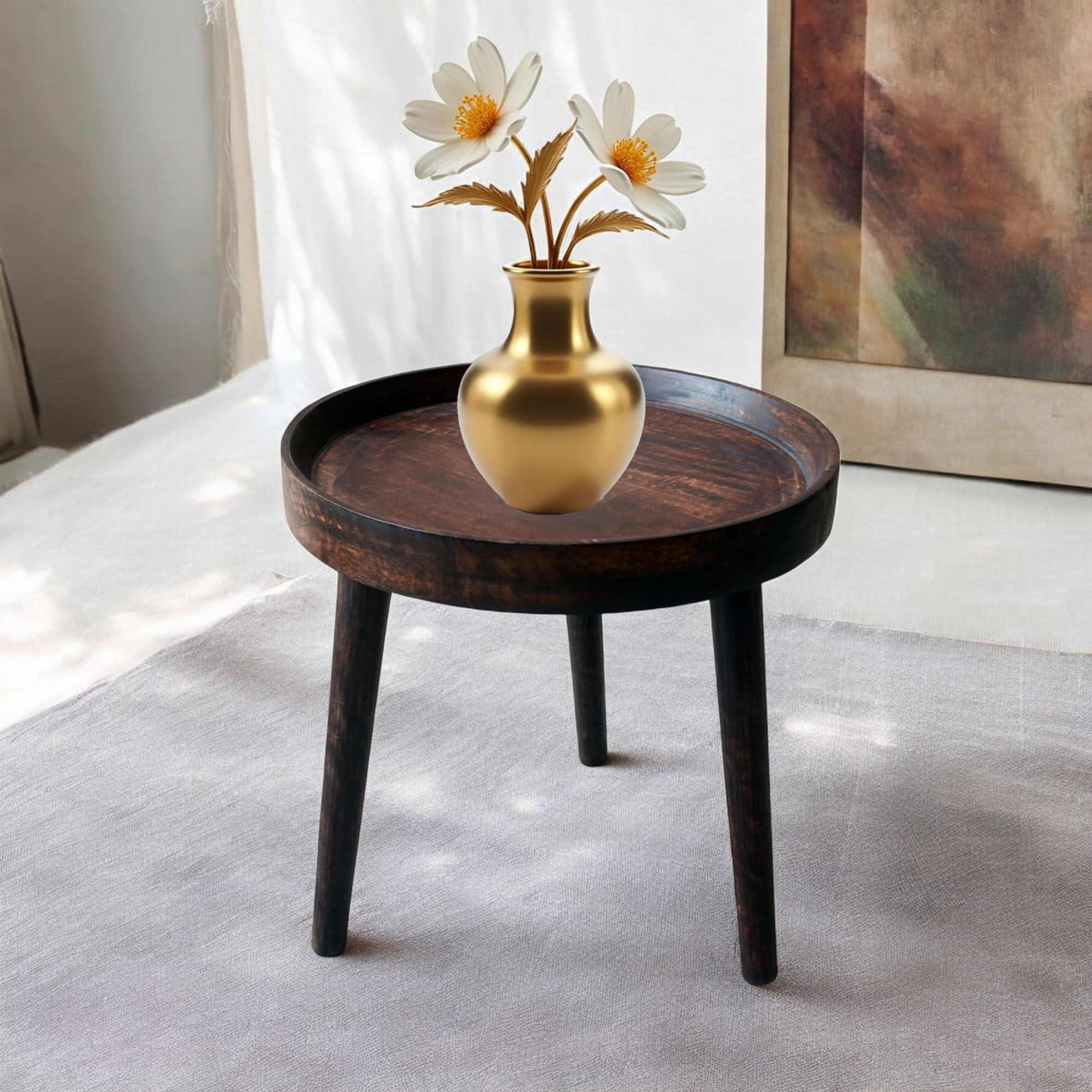 The Urban Store Hand Crafted Three Legged Wooden Medium Sized Decorative Table/Night Stand Table for Living Room,Waiting Room,Balcony and Office(Size 16x16x16) (TUSTB02)