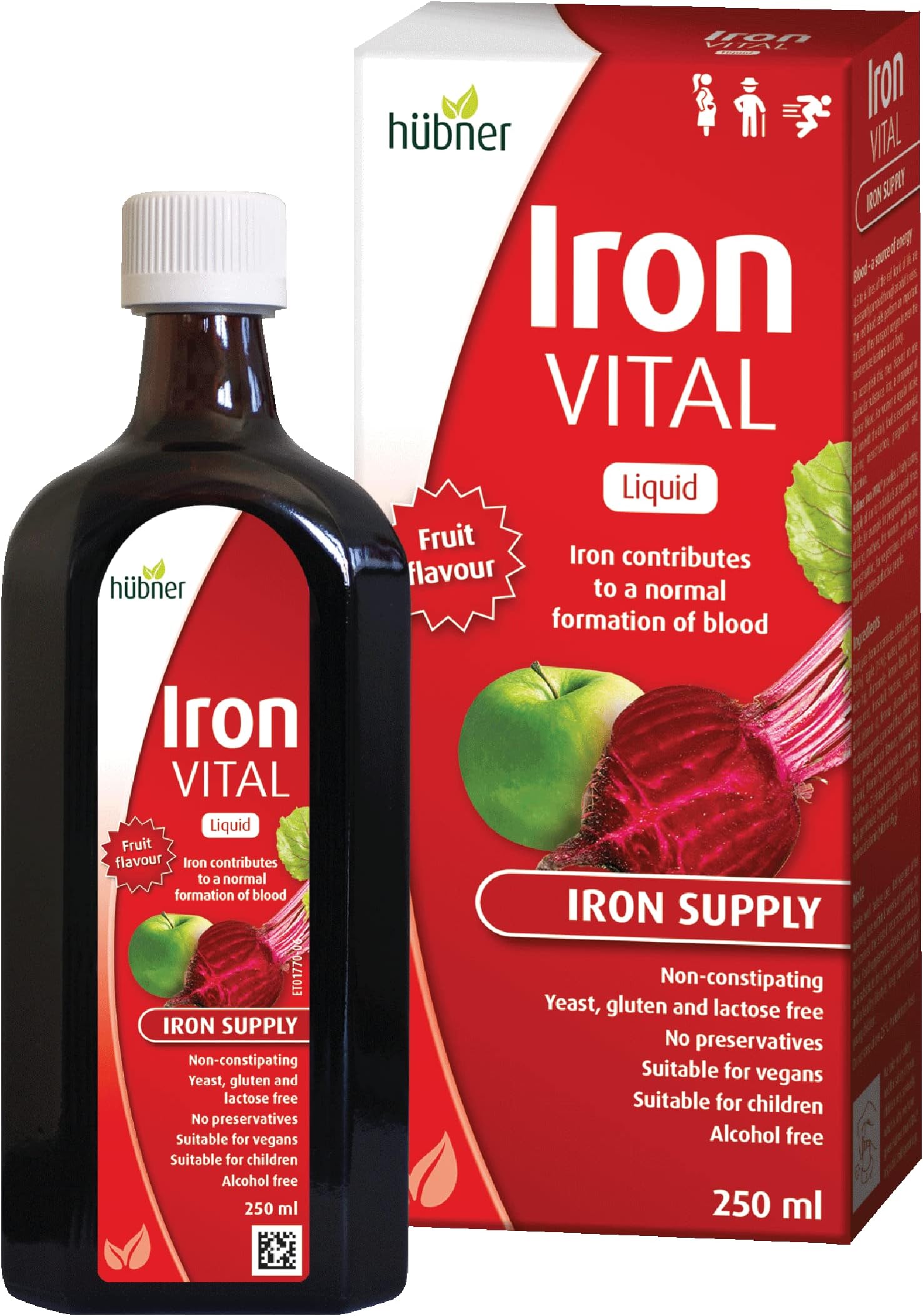 Iron Vital Liquid Iron Supply Plus Vitamin C, Dietary Supplement for Adults and Kids, Vegan and Gluten-Free, Fruit Flavor, 250 ml Bottle, 25 Servings