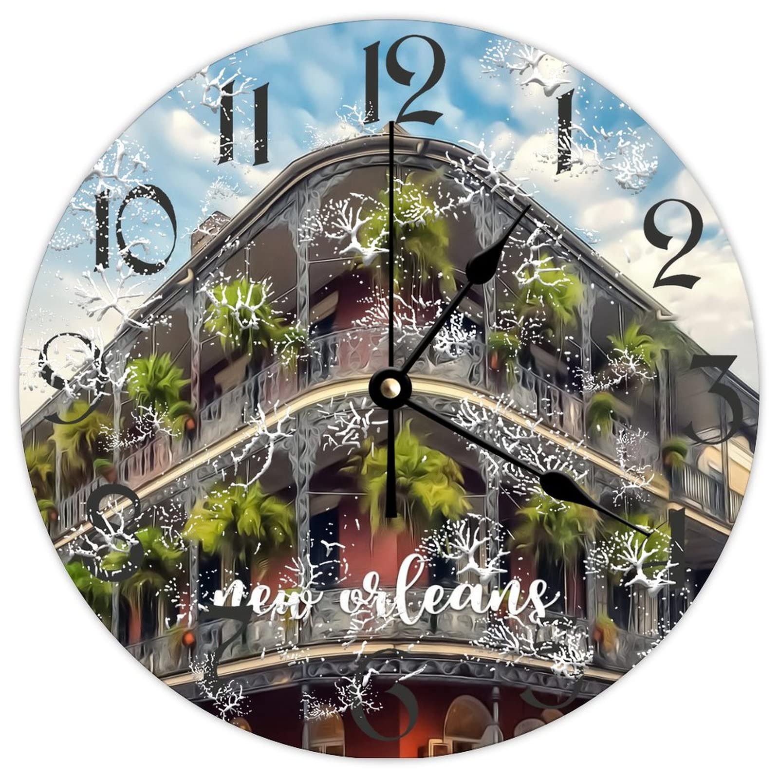 Cadeau vintage original : grande horloge en bois de la Nouvelle-Orléans ronde 38cm