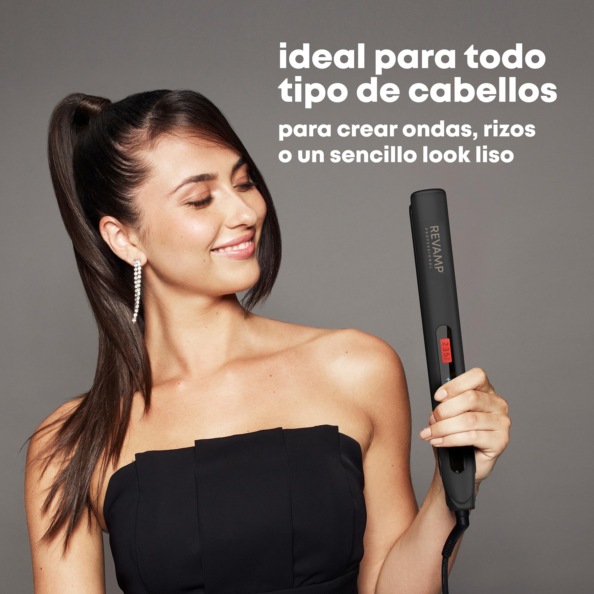 REVAMP Progloss Touch Digital Plancha de Pelo con Placas de Cerámica – Alisadora y Moldeadora de Cabello para Alisado y Rizado, Control Táctil del Calor, Iónes Negativos, Cable Giratorio de 3m
