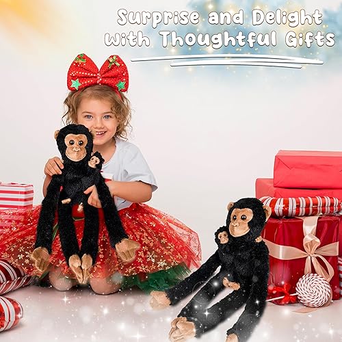 Vista 22 de Forest & Twelfth Gibón colgante para mamá y bebé de 28 pulgadas, animales de peluche para niños, lindos y abrazables, animales de zoológico ideales