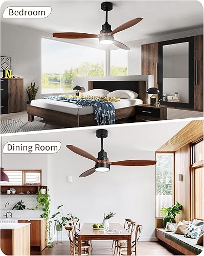 Miniatura 7 de CACI Mall Ventiladores de techo de madera de 52 pulgadas con luces, moderno, control remoto, 3 cuchillas de madera, montaje empotrado, para