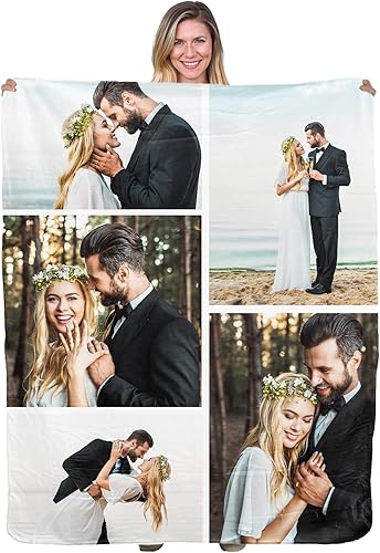 Miniatura 9 de Manta de forro polar de fotos personalizada con respaldo de sherpa ultrasuave con collage de 7 fotos, calidez acogedora, parte frontal de fotos