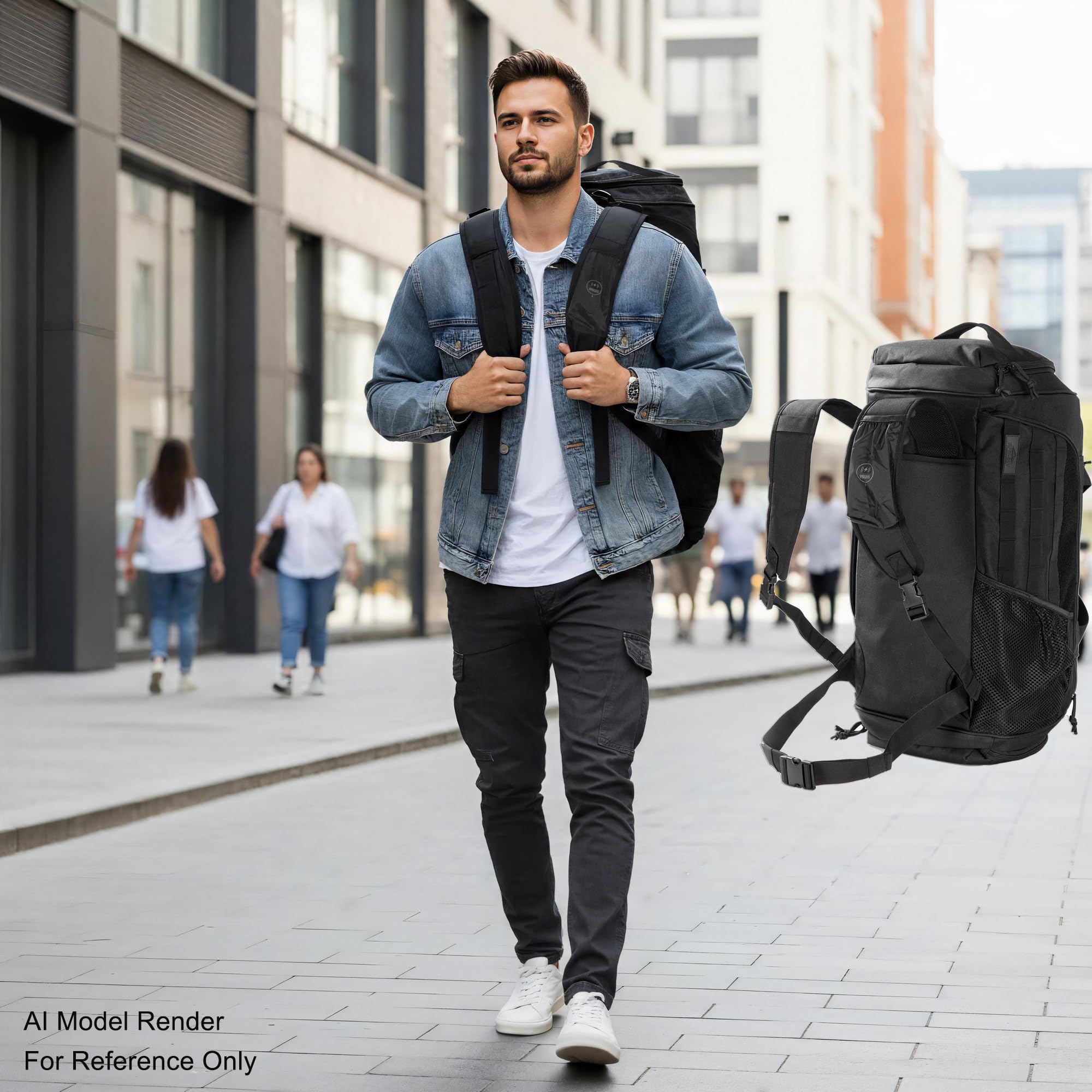 60L Militär-Duffel-Rucksack, Hochwertige Sporttasche & Reisetasche mit Mehreren Fächern (inkl. Schuhfach & Nass-Trocken-Trennfach), Verstellbarem Schultergurt & MOLLE-System, Schwarz
