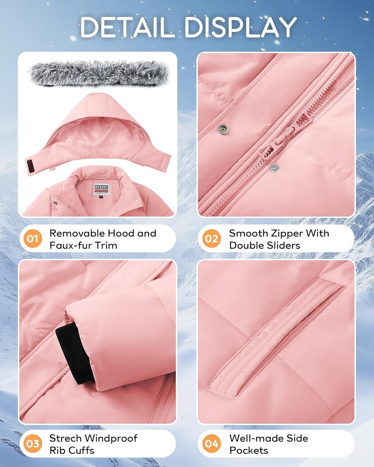 WULFUL Girl's Winter Long Coats Hooded Parka Kids Warm Puffer Jacket - Image 6