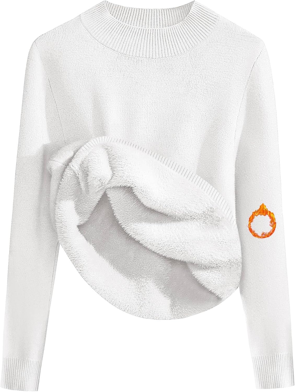 Zeagoo Suéter feminino de lã sherpa forrado com gola redonda manga longa camisa térmica 2025 outono inverno malha felpuda tops P-2GG