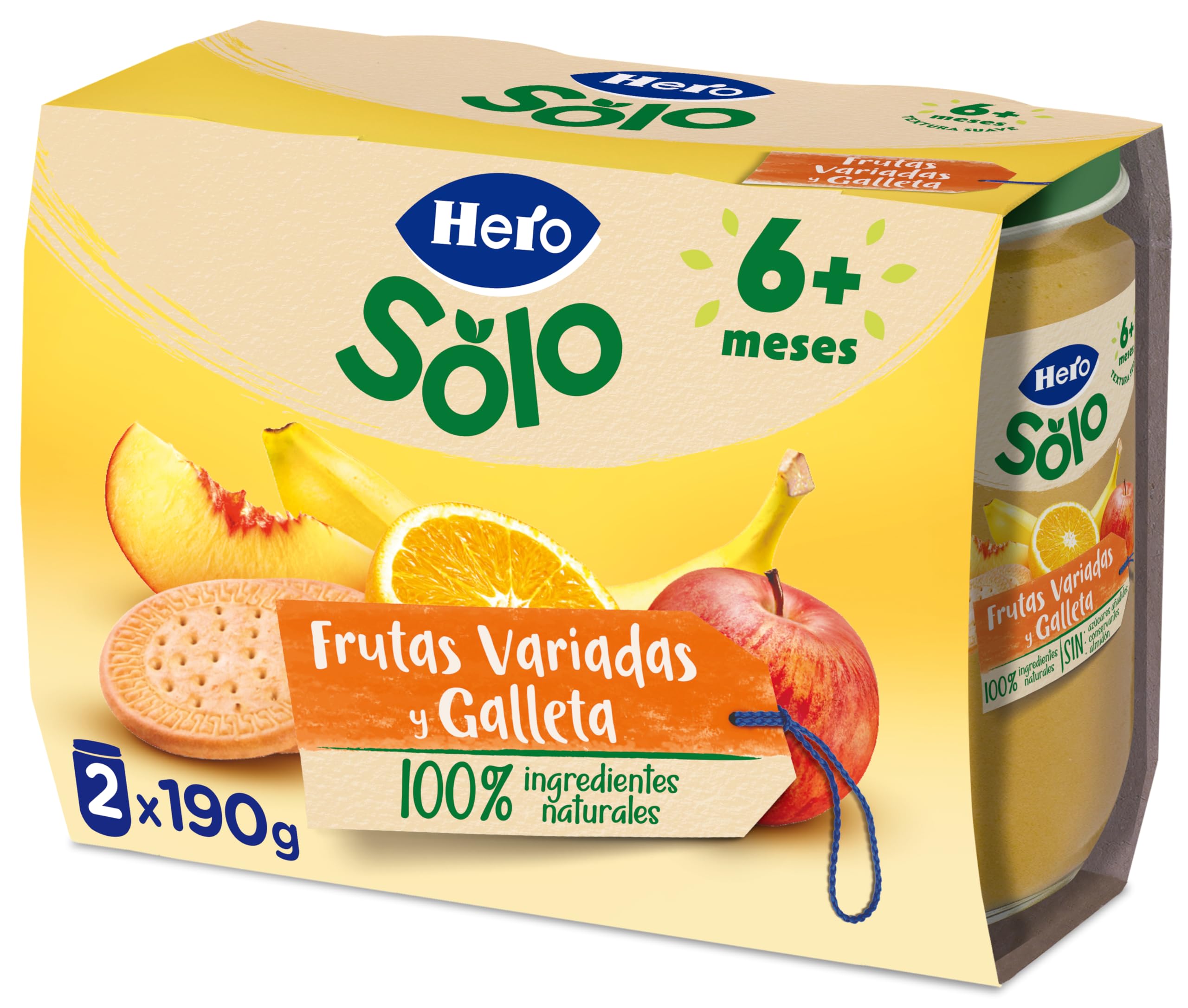 Hero Baby Merienda Tarritos de frutas variadas y galleta - Para niños a partir de los 6 meses - Pack de 2x190gr