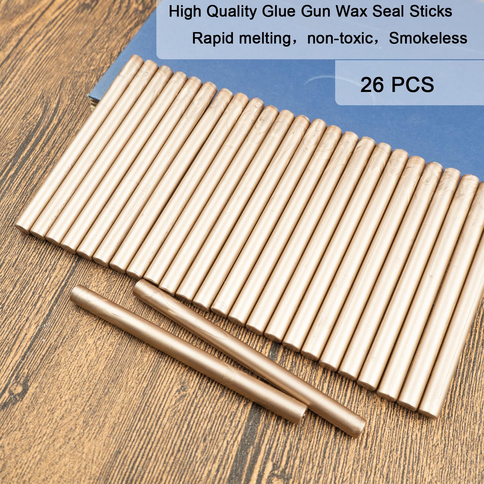 Bâton de cire 26 PCS mini pistolet à colle d'étanchéité pour tampons de cire, cacheter mariage cartes enveloppes Champagne Gold