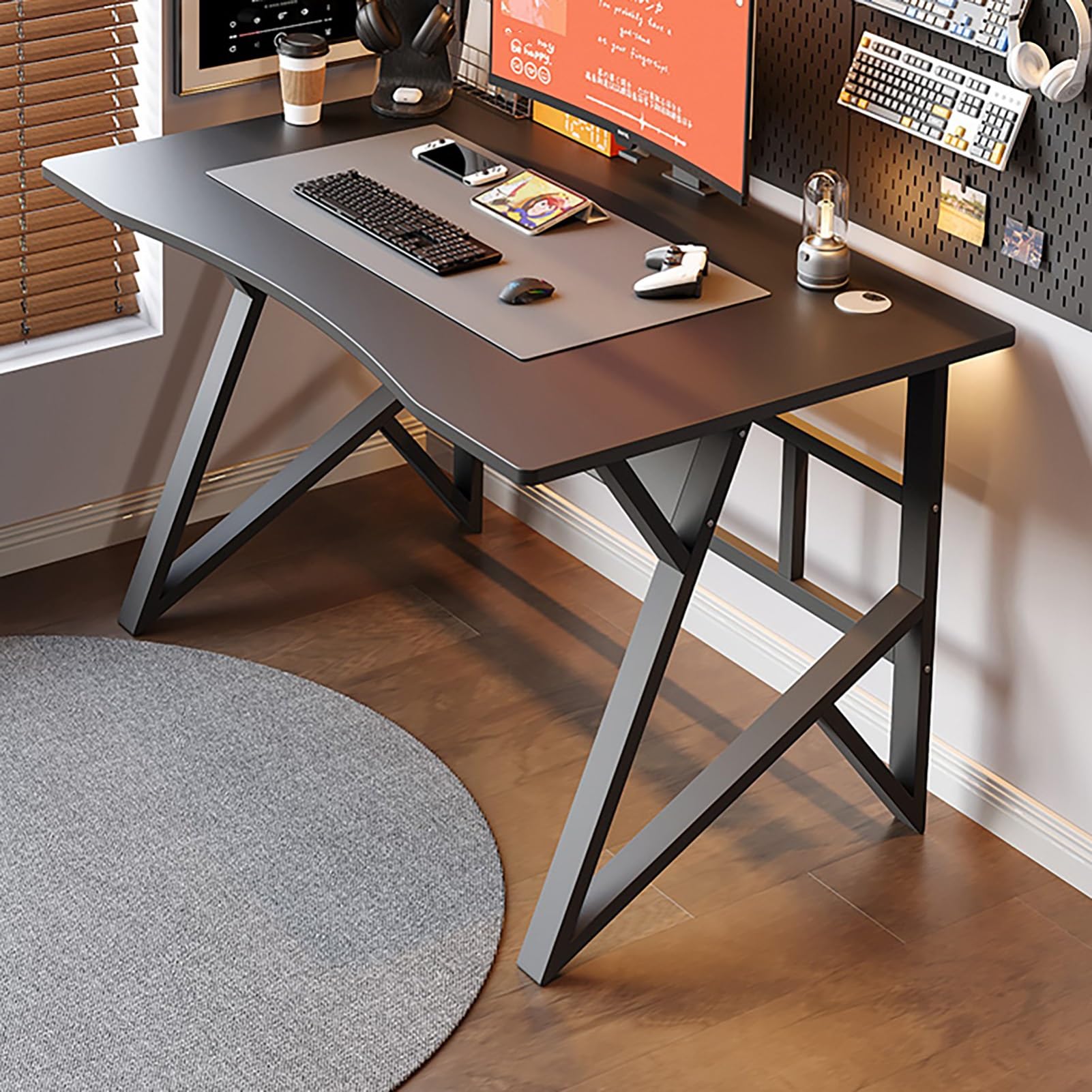 Wdsopk Black Industrial Modern Home Office Computer Desk Simple Metal & Wooden Writing Desk For Laptop & Pc Executive Workstation For Home Office & Study（-120 * 60Cm）