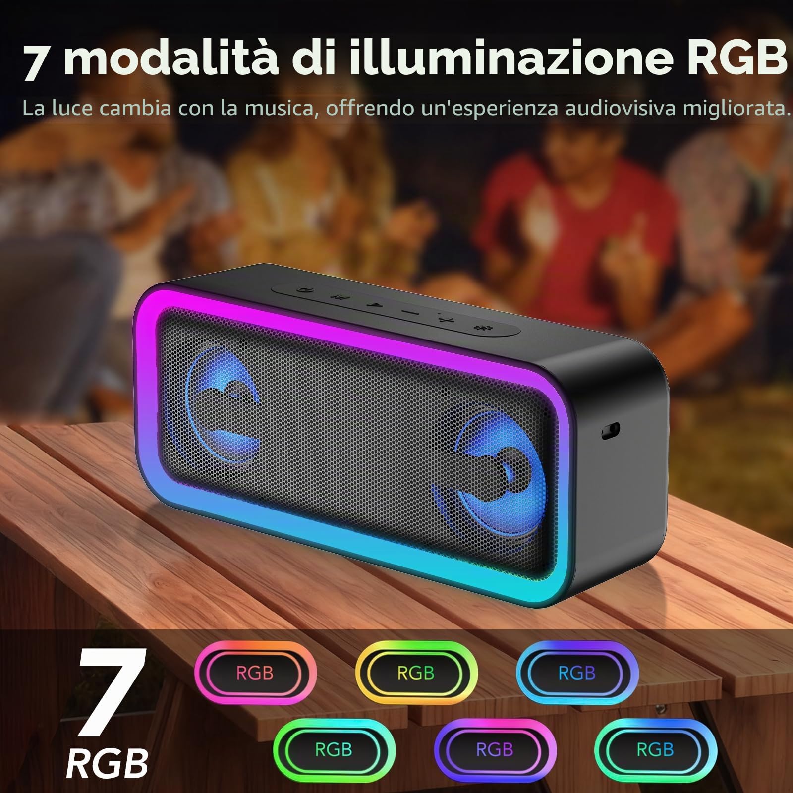 IKT Cassa Bluetooth Potente Portatile con Luci, Speaker Bluetooth 5.4, 30W Basso Potenziato, IPX7 Impermeabile, 7 Luci RGB, 30 Ore Autonomia, Altoparlante Bluetooth per Party, TWS AUX TF-Card