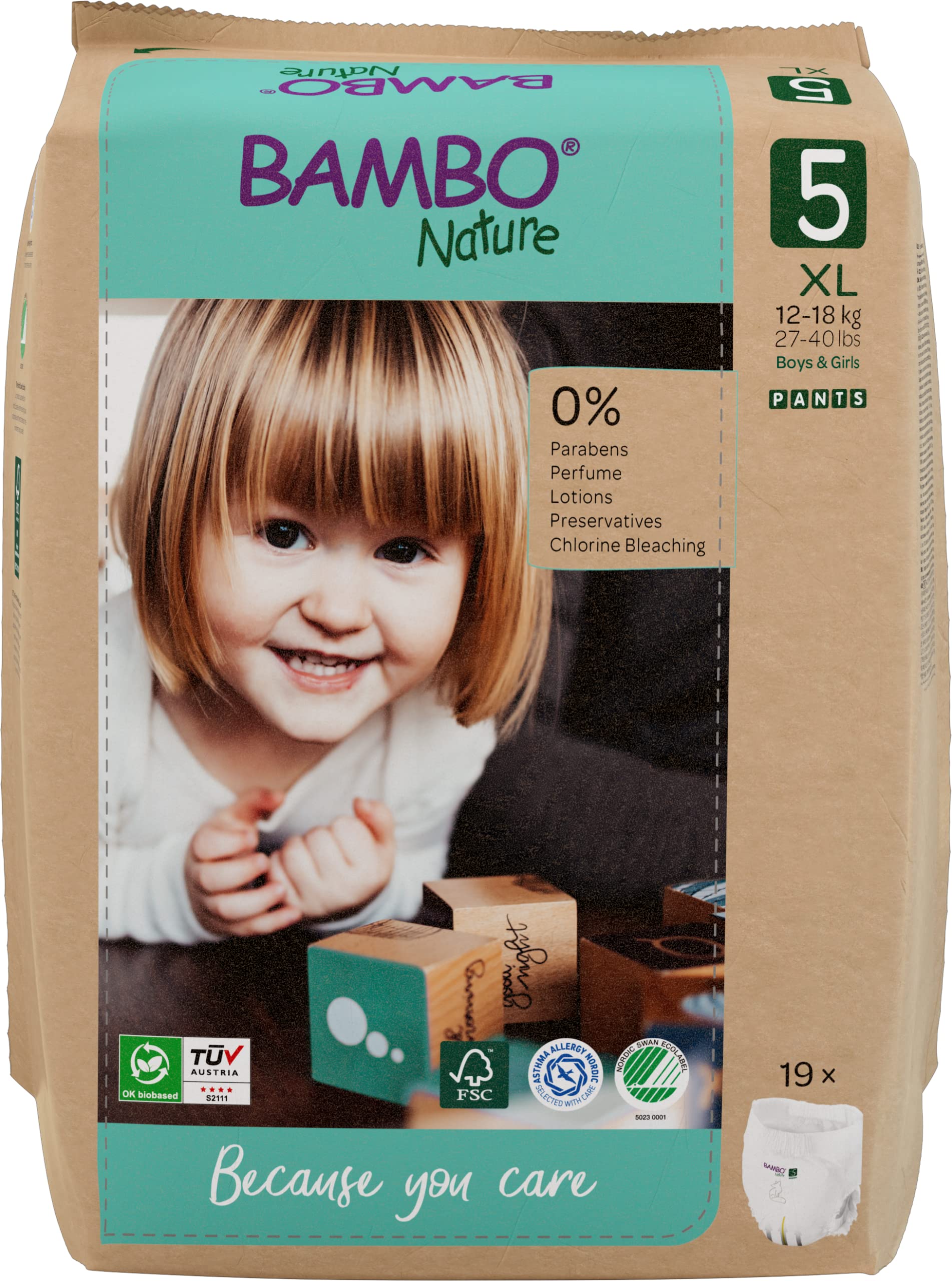 Bambo NaturePremium Training Pants, Pull Ups, Eco-Labelled Potty Training Pants, Training Nappy Pants, Secure & Comfortable, Discreet Pants for Active Day & Comfy Night's Sleep - Size 5 / XL, 19PK