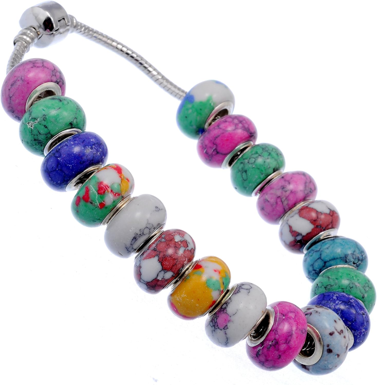 RUBYCA 100Pcs Mix Stone Charm Beads fit European Charm Bracelet for Jewelry Making 14MM