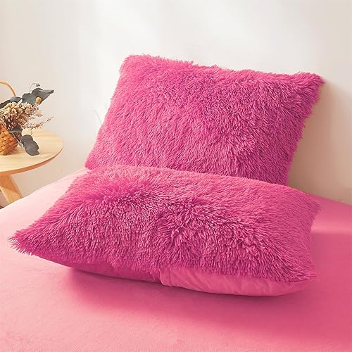 Vista 20 de Fundas de Almohada Peludas Color Naranja Quemado 26"x20", Fundas de Almohada Decorativas de Piel Sintética Afelpada Difusa Esponjosa Juego de 2