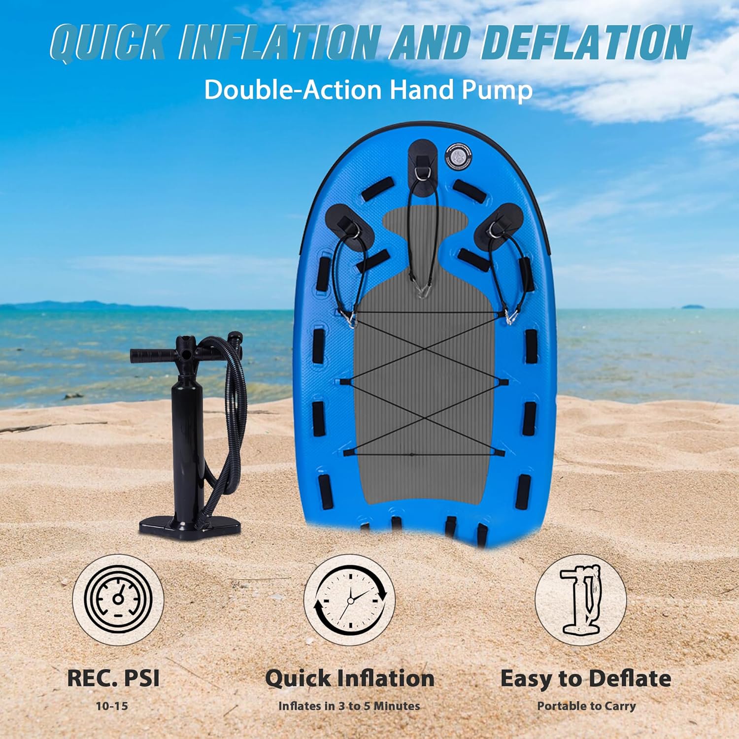 COOLWAVE Inflatable Water Rescue Sled Lightweight Jet Ski Rescue Sled, Emergency Rescue Board for Lifeguards, Divers, and Surfers, 73 × 39 × 4 inches, Blue Grey/Blue Yellow