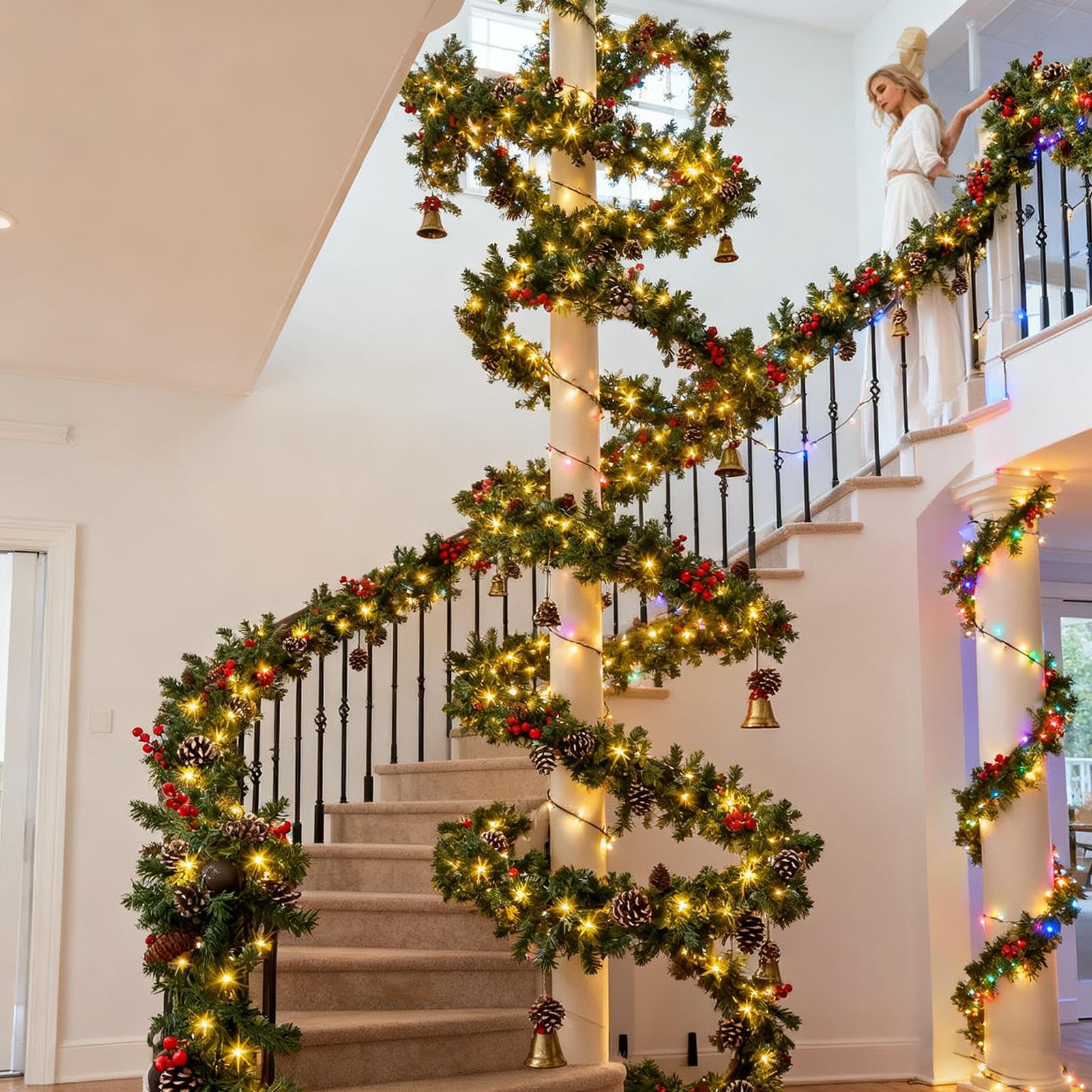 Couronnes De Noël pour Porte D'Entrée Végétation Artificielle avec Lumières