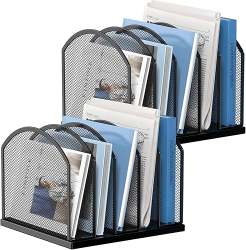 Miniatura 13 de Organizador de escritorio vertical de 5 secciones, organizador de carpetas de malla de 5 secciones para oficina, hogar y aula (1, negro)