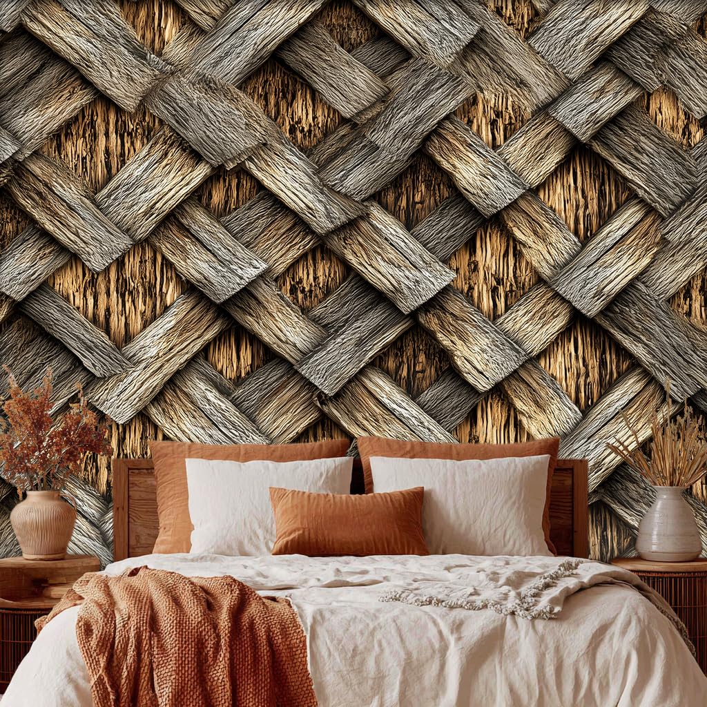 3D Wood Grain Mural Wallpaper, Rustic Cabin Wood Wallpaper for Bedroom, Living Room, TV Backdrop, Office, 3D Large Wall Mural Non-Woven Wall Paper 400 x 280 cm (WxH) A192