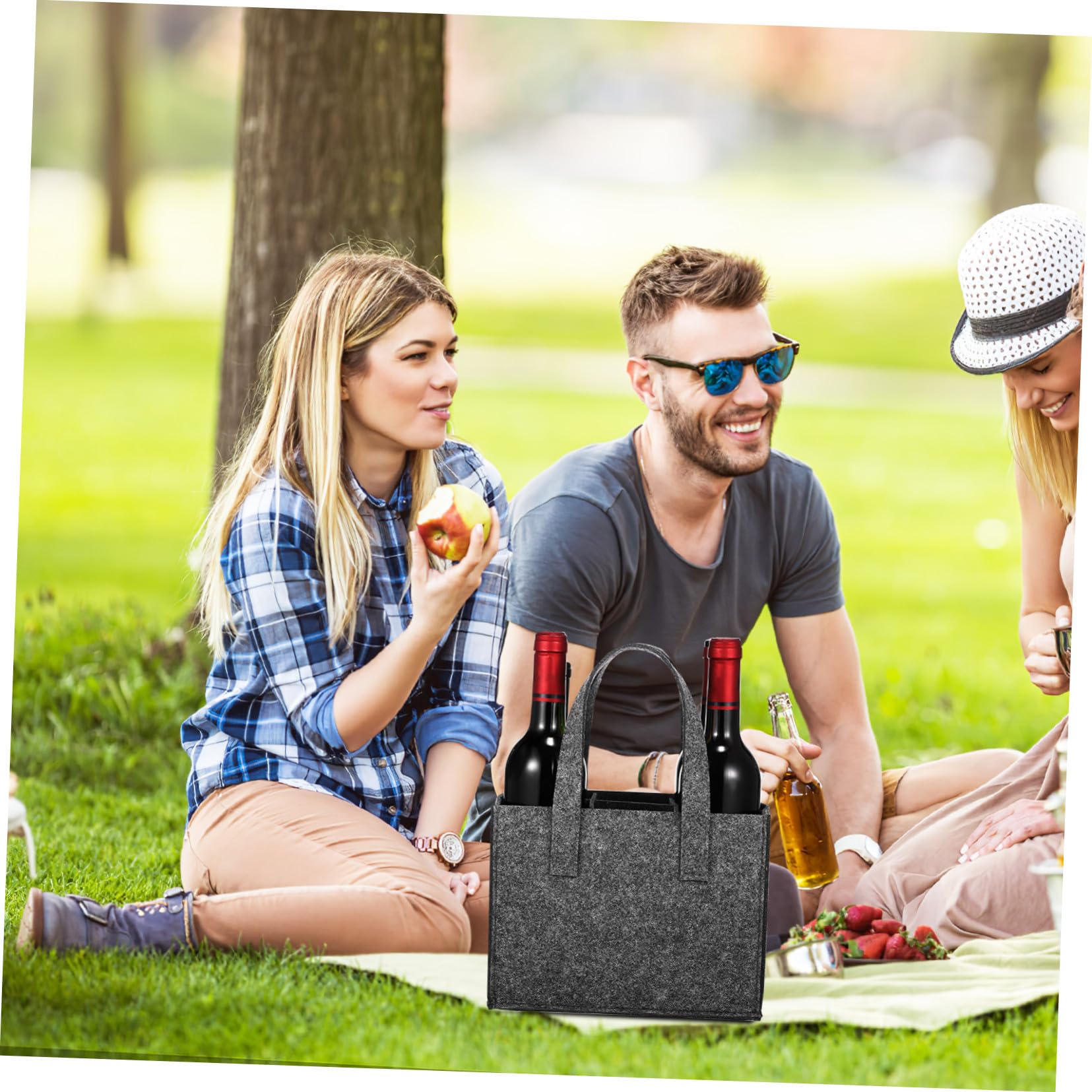 4 Stück Filz Flaschentaschen Weintasche für 6 Flaschen mit Griff Tragetasche für Reisen Camping Picknick