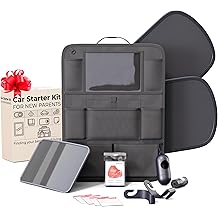 Baby Car Essentials Starter Kit for New Parents w/ 1 Backseat Organizer 2 Window Sun Shades 2 Headrest Hooks 1 Rear Facing CarSeat Mirror   Baby Car Stuff Must Haves & Newborn Essentials