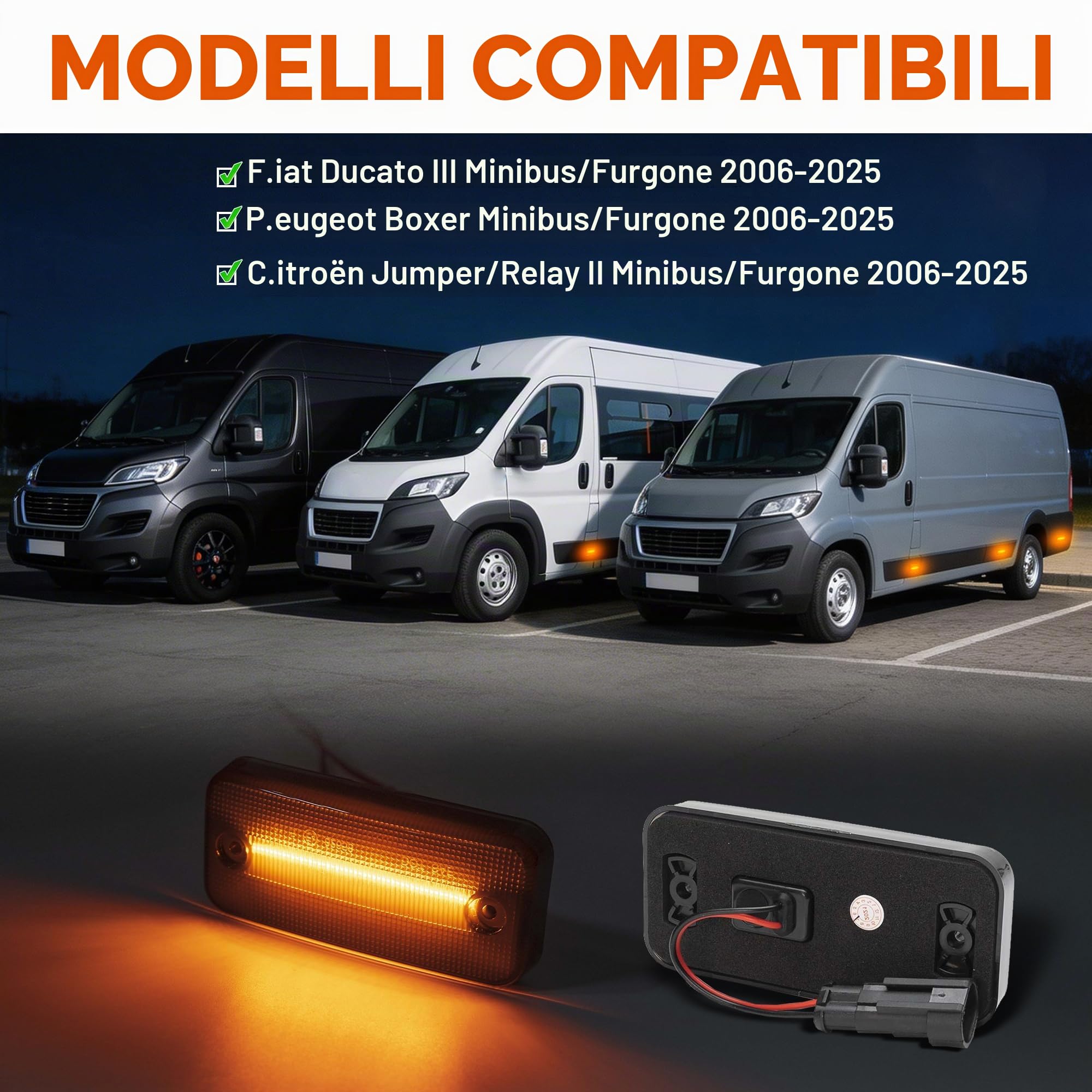 6 Pezzi Indicatore Direzione Laterale LED per F.iat Ducato 250 290 | Citr0en Jumper Peuge0t Boxer 2006-2025, Frecce Laterali Ripetitore, 12-24V LED Blinker Side Marker Lente Fumé Plug Play