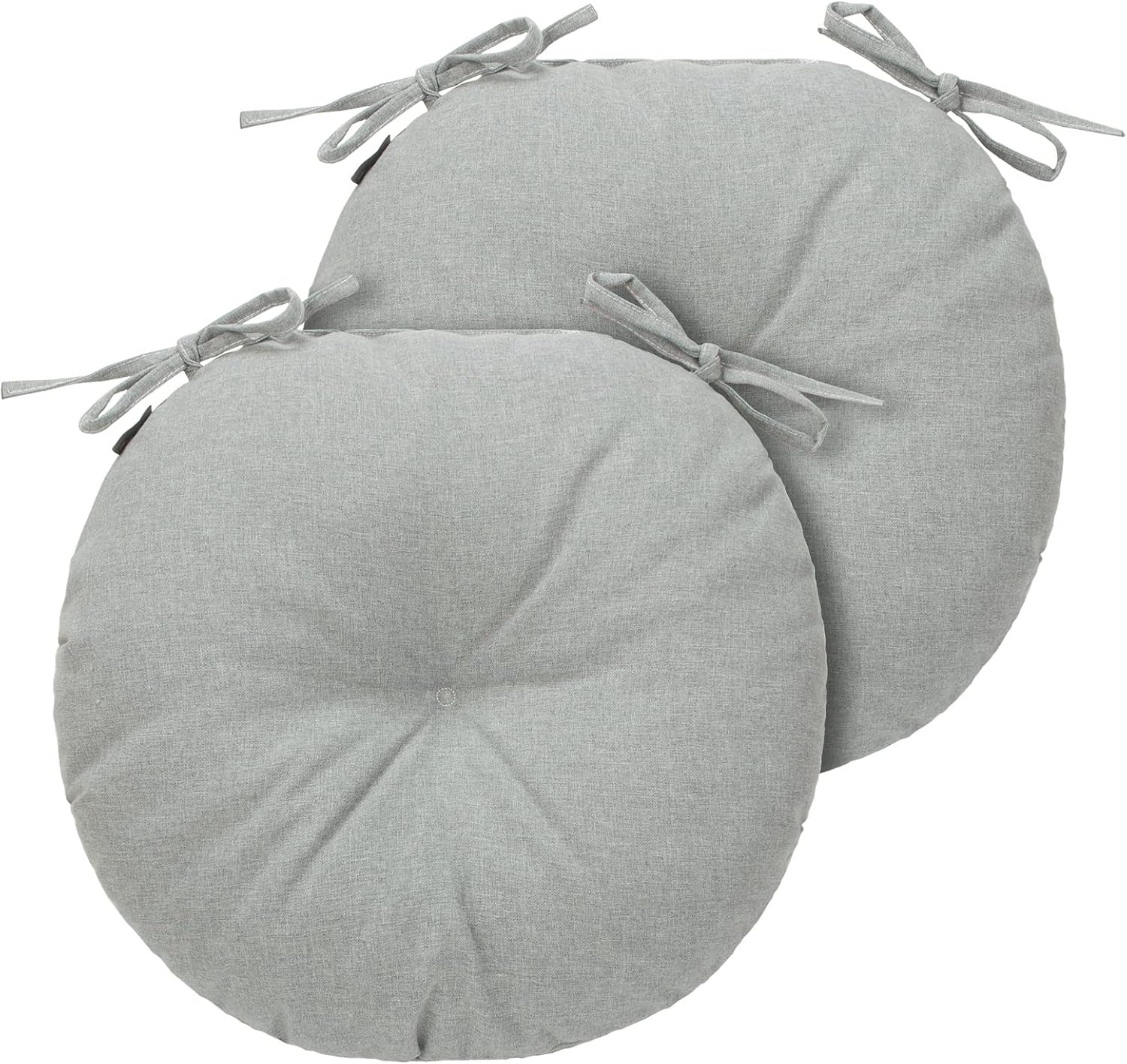 Clearance Bistro Chair Cushions 15 inch,Set of 2,Tufted Round Outdoor Chair Cushions 15"x15"x4",Waterproof Patio Seat Cushion with Ties for Barstool Garden Kitchen Furniture(Light Gray)