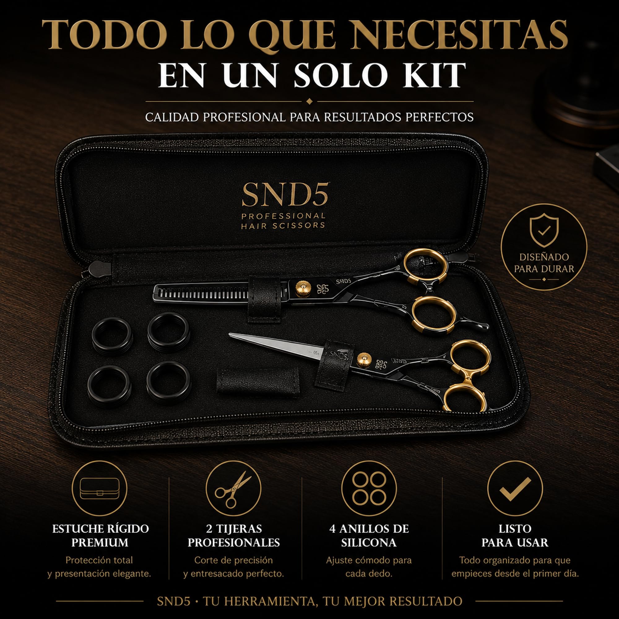 Tijeras Peluquería Profesional SND5 ORIGEN 6,5" - Set de Tijeras de Corte y Entresacar con Estuche Premium, Ideales para Cabello y Barba, Equilibradas, Precisas y Cómodas para Peluqueros y Barberos