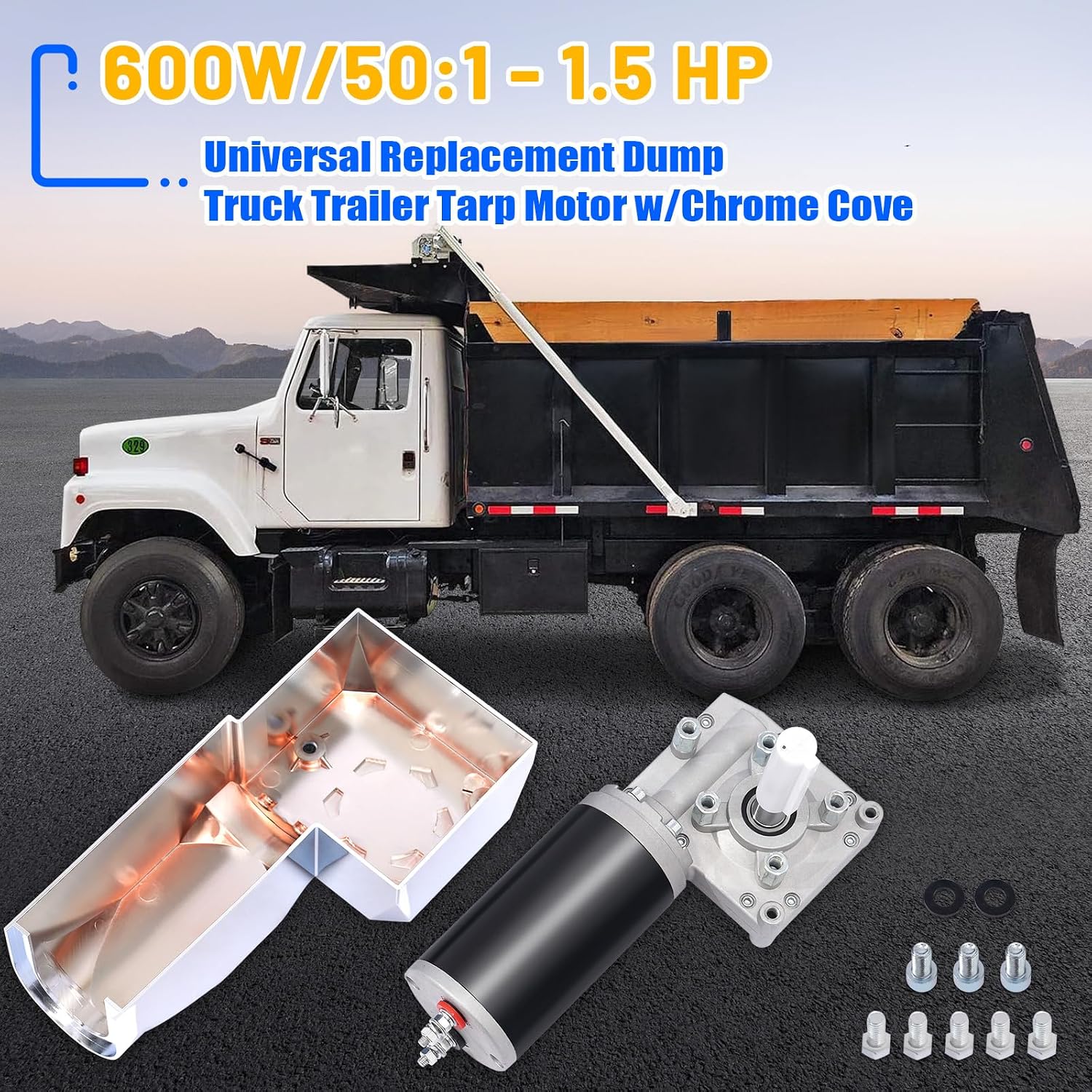 Dump Truck Trailer Tarp Motor w/Chrome Cover 50:1 1.5HP Universal 12v Electric Tarp System Motor